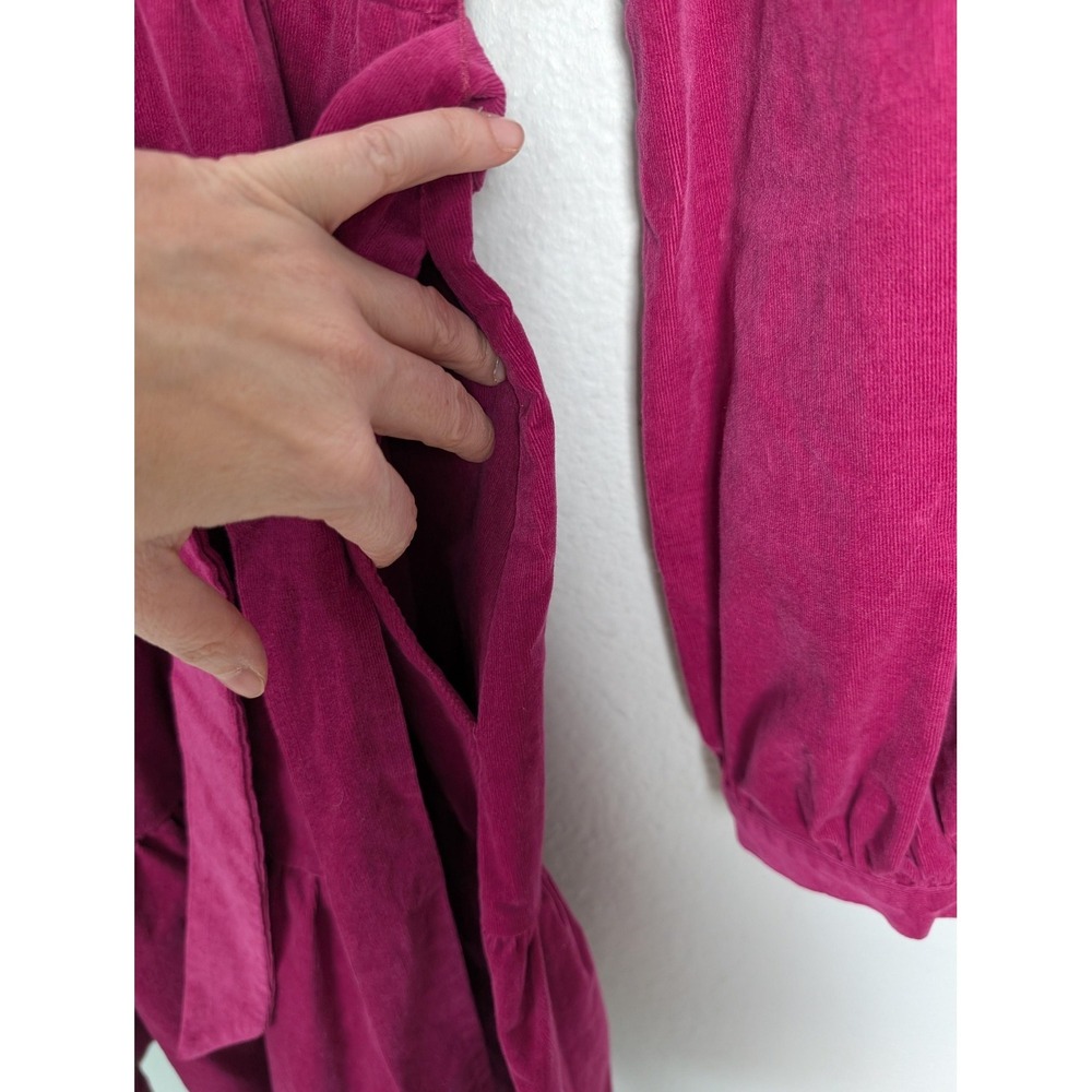 Draper James Shirt Dress Womens L Pink Corduroy Belted Balloon Sleeve Button - Picture 8 of 10